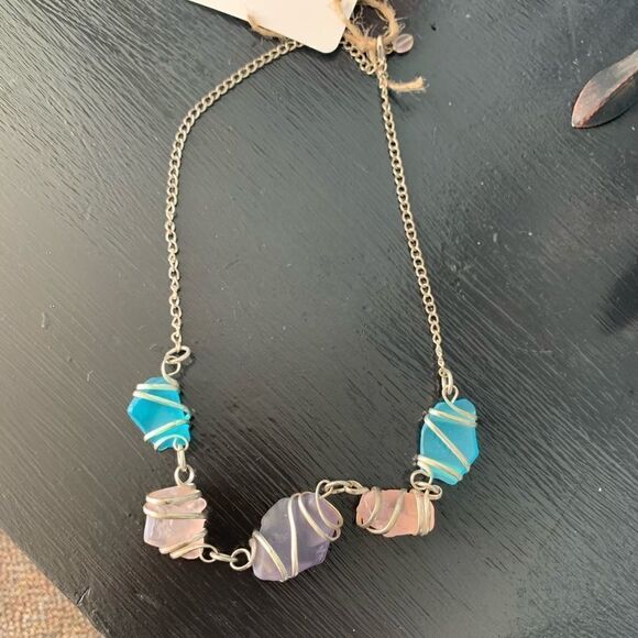 Sterling Silver Sea Stone Necklace Size OS - Picture 2 of 3